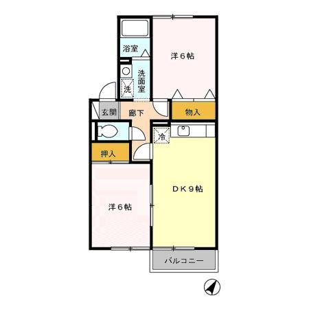 サニーヒルTOGITSU(2DK/1階)の間取り写真