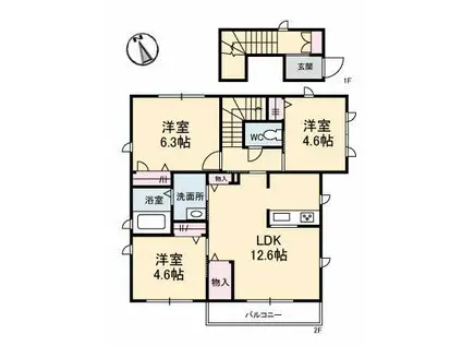 JR宇野線 茶屋町駅 徒歩9分 2階建 築11年(3LDK/2階)の間取り写真