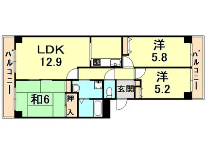 ソレーユ西宮(3LDK/1階)の間取り写真