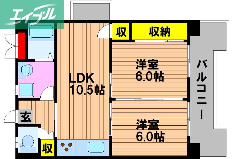 グリーンハイツ津島(2LDK/4階)の間取り写真
