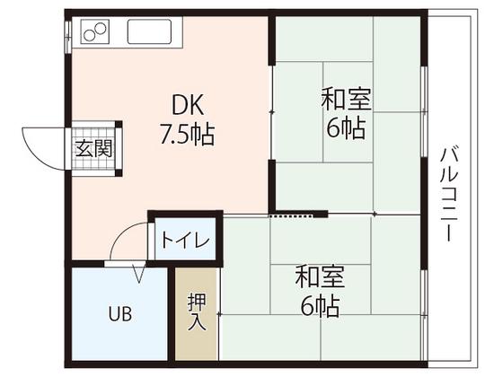 居藤ハイツA棟(2DK/2階)の間取り写真