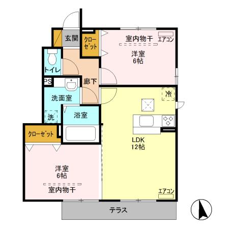 エレンシアB101(2LDK/1階)の間取り写真