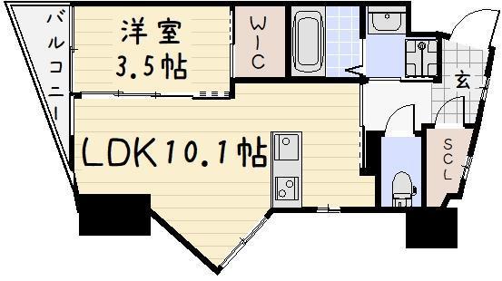 ウィングス重住(1LDK/4階)の間取り写真