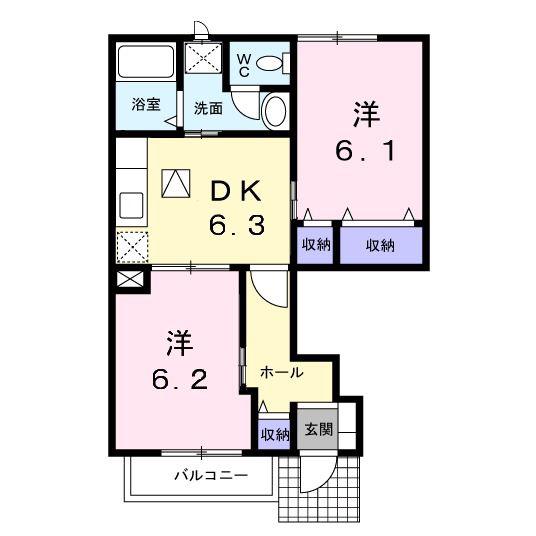 ラルジェB(2DK/1階)の間取り写真