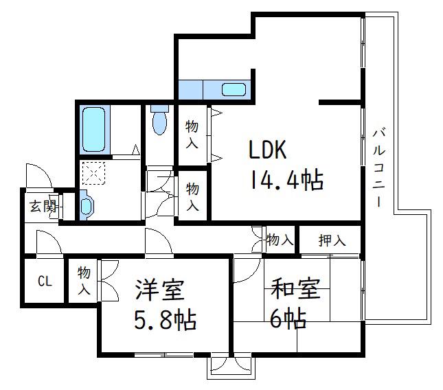 太湖新苑(2LDK/4階)の間取り写真