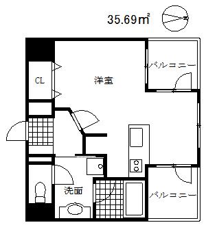プレジール三ノ宮(1K/4階)の間取り写真