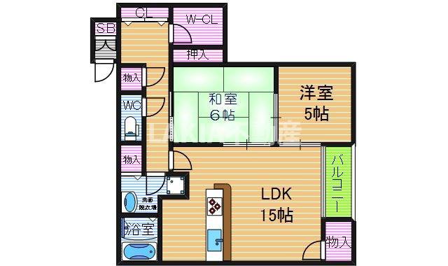 パラディ西田辺(2LDK/1階)の間取り写真