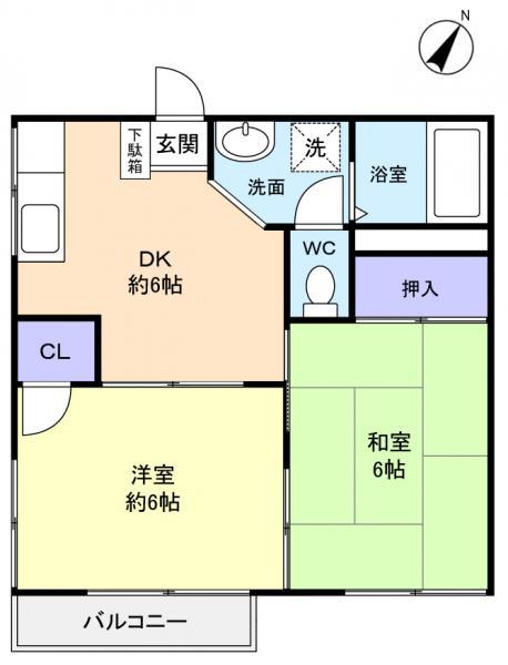 サンハイツ志津(2DK/2階)の間取り写真