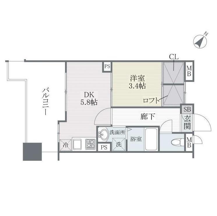 QREST博多東II(1DK/4階)の間取り写真