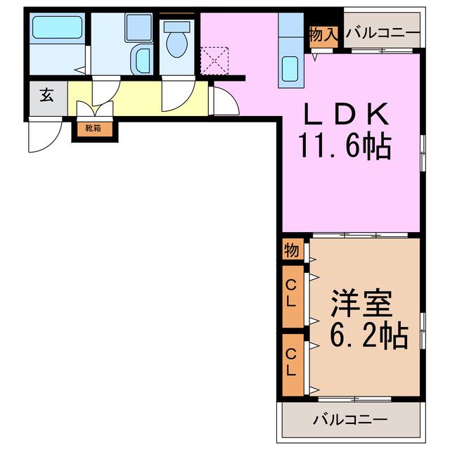 アドバンス オーシャン 徳重II(1LDK/2階)の間取り写真