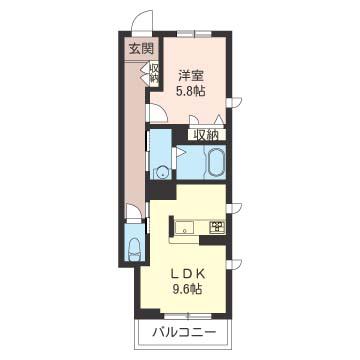 サンケイハイツ柳橋II(1LDK/2階)の間取り写真