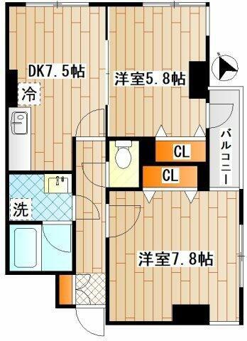 コンフォール川和(2DK/2階)の間取り写真