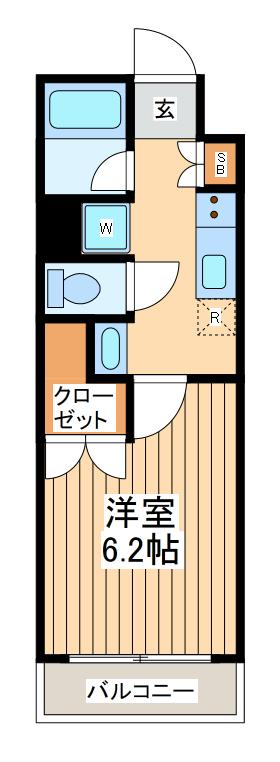 エクセリア二子多摩川Ⅱ(1K/2階)の間取り写真