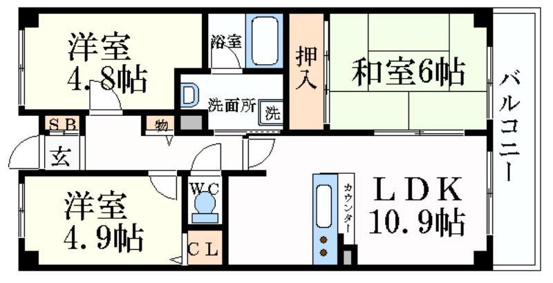 コムロワイヤル姫路幸町(3LDK/3階)の間取り写真