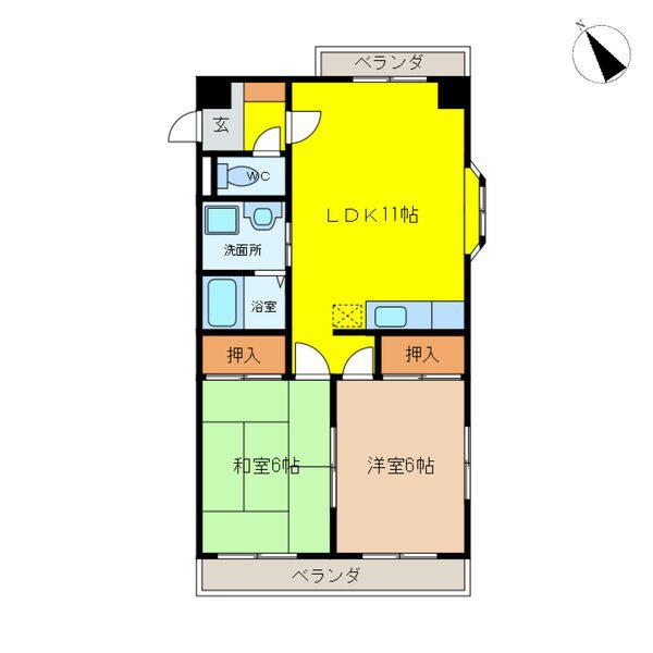 プラザ・21(2LDK/4階)の間取り写真