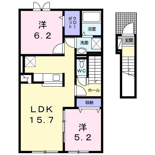 GRANDUO(2LDK/2階)の間取り写真