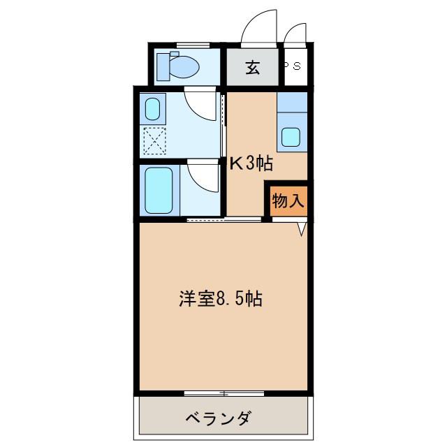 グローバル5(1K/3階)の間取り写真