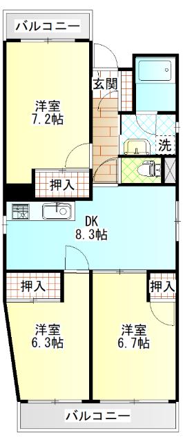第2中庭ビル(3DK/4階)の間取り写真