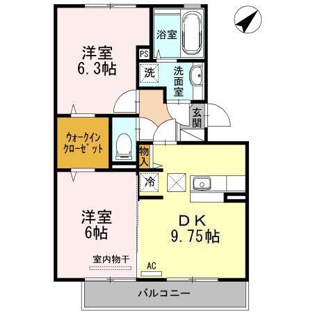 自由ヶ丘レジデンス(2DK/1階)の間取り写真