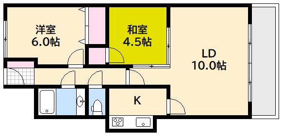 フドウ古江ハイツ(2LDK/5階)の間取り写真