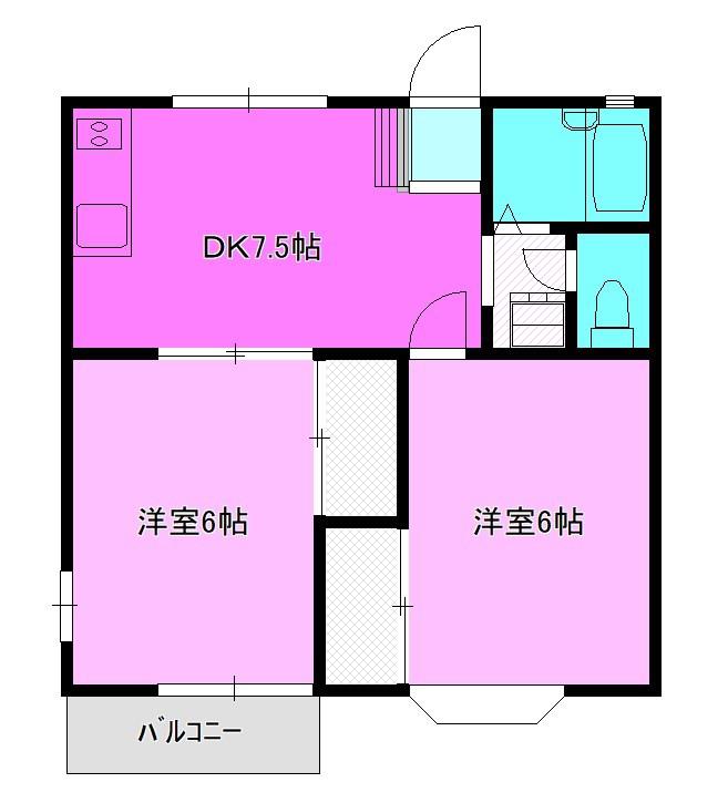 ハビテーション城山A(2DK/1階)の間取り写真