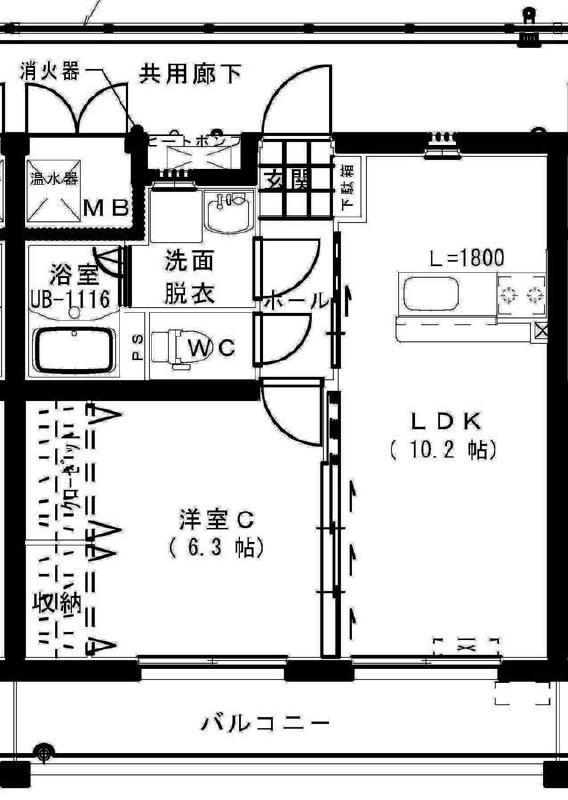 ユーミー江平 B棟(1LDK/1階)の間取り写真