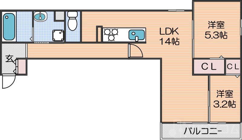 ヴィラパシフィコ(2LDK/2階)の間取り写真