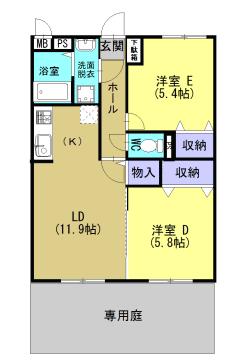 Y&ウエスト(2LDK/1階)の間取り写真