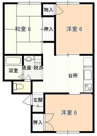 グリーンハイツII(3DK/2階)の間取り写真