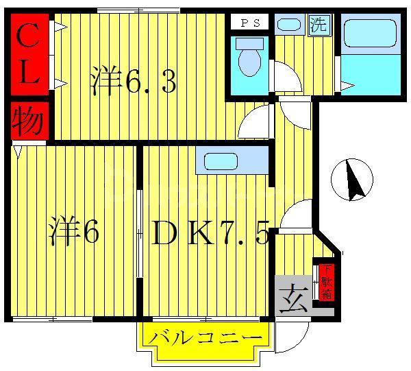 サニーフラワーヒルズII(2DK/1階)の間取り写真