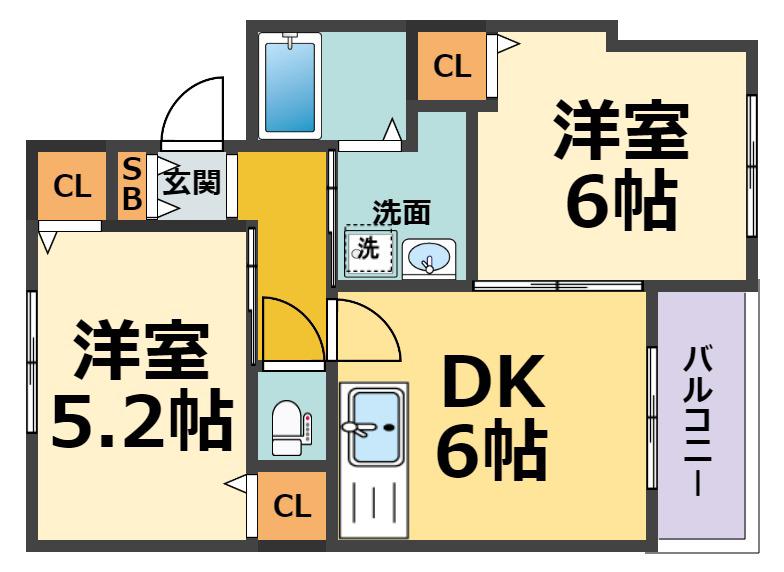 ハイムルーエ(2DK/3階)の間取り写真