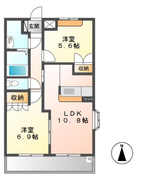 スカイバレー(2LDK/2階)の間取り写真