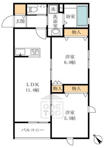 リヴァージュ安威川(2LDK/2階)の間取り写真