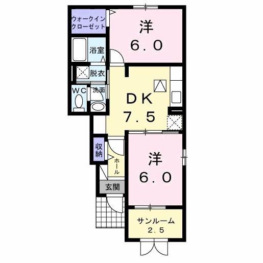 ピアニーI(2DK/1階)の間取り写真
