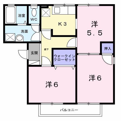フレマリール塩澤A(3K/2階)の間取り写真
