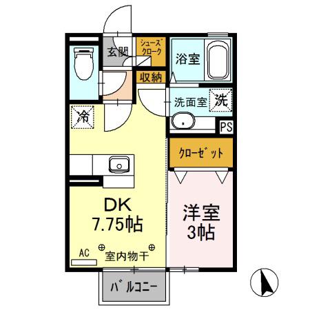 ルーヴル(1DK/1階)の間取り写真