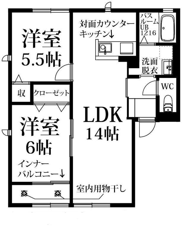 ブランミュールII(2LDK/2階)の間取り写真