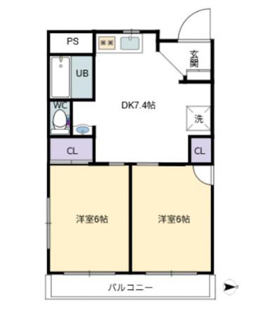 ハル梶ヶ谷(2DK/2階)の間取り写真
