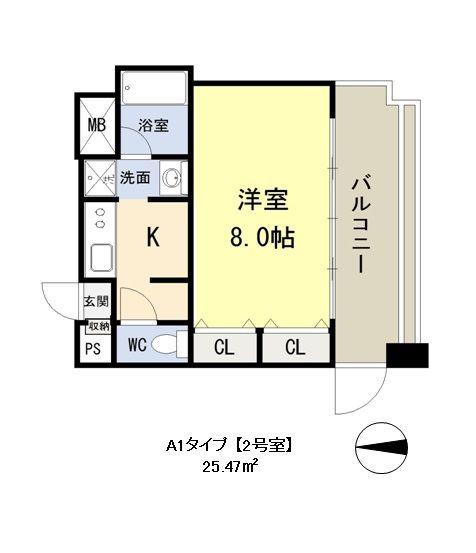 コスモリード谷町六丁目(1K/2階)の間取り写真