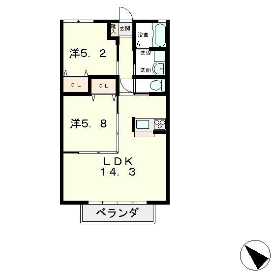 GRAN CIEL(2LDK/1階)の間取り写真