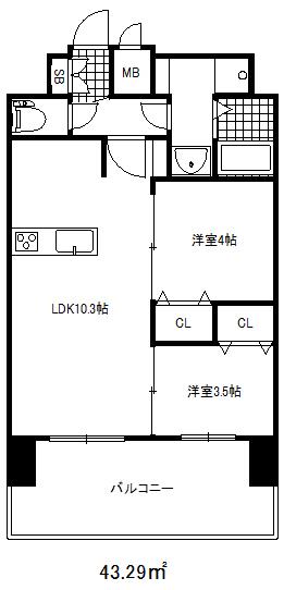プレサンス神戸長田マリエント(2LDK/8階)の間取り写真