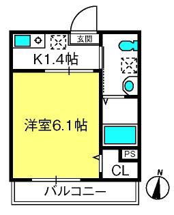グランヴィラ七里(1K/2階)の間取り写真