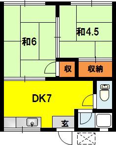二宮荘(2DK/2階)の間取り写真