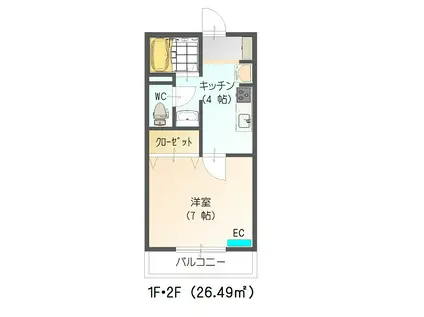 新館アパート(1K/1階)の間取り写真