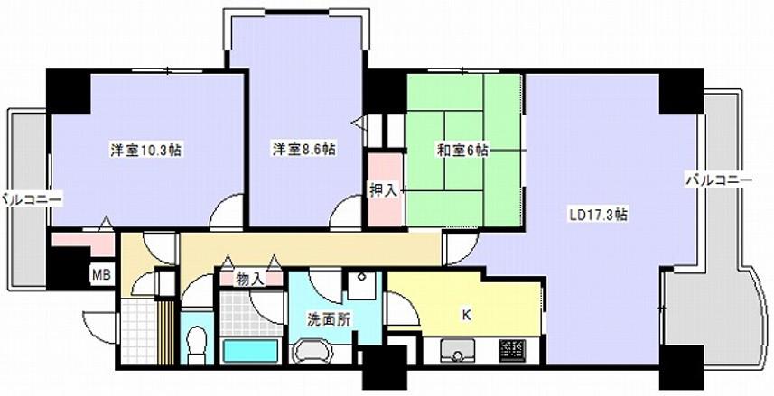 リヴィエール万代(3LDK/7階)の間取り写真