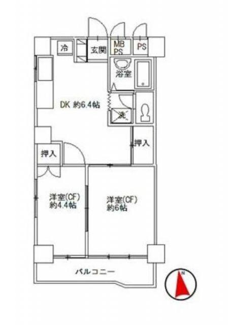 ローヤルマンション熊谷(2DK/4階)の間取り写真