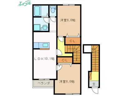 サンルーラルII(2LDK/2階)の間取り写真