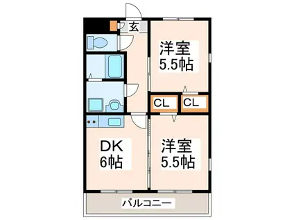 クイーンズシャトレー(2DK/1階)の間取り写真