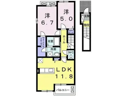 プリマベーラ船塚(2LDK/2階)の間取り写真