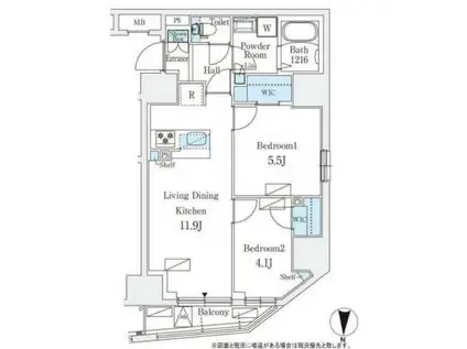 ルミークアン入谷(2LDK/7階)の間取り写真